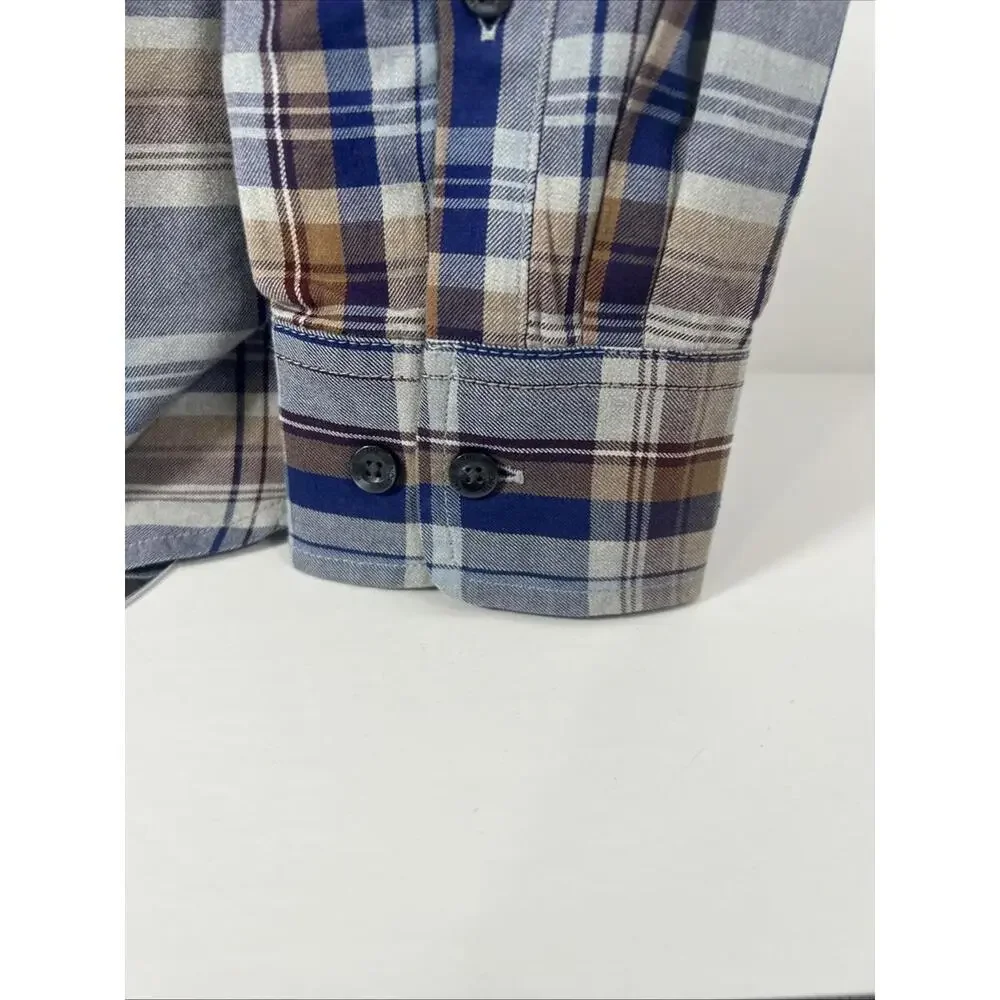 The North Face Blue & Tan Plaid Button Down w/ Pocket Mens Medium Organic Cotton